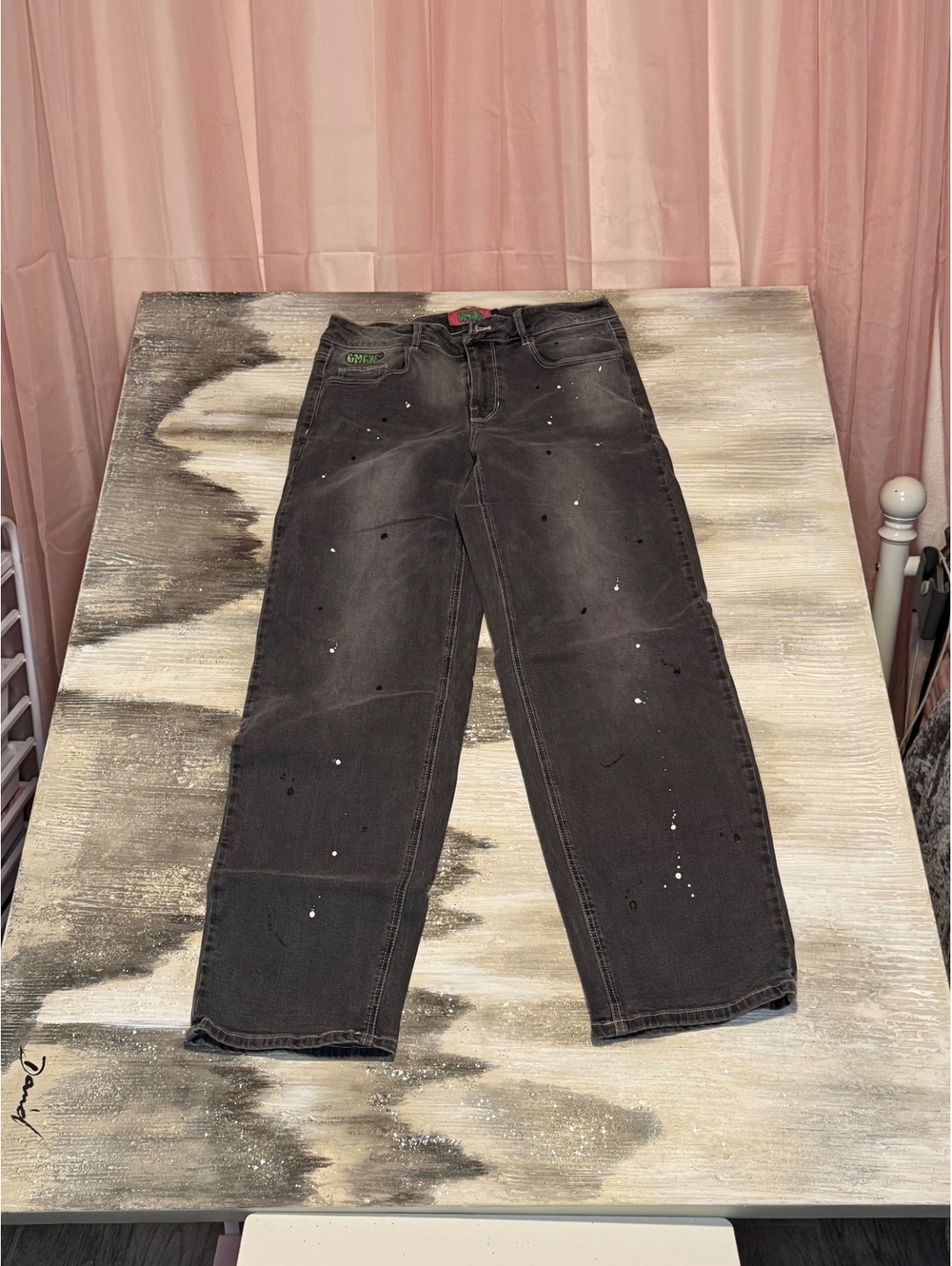 Women Empyre Splatter Black Straight Leg Denim Pant